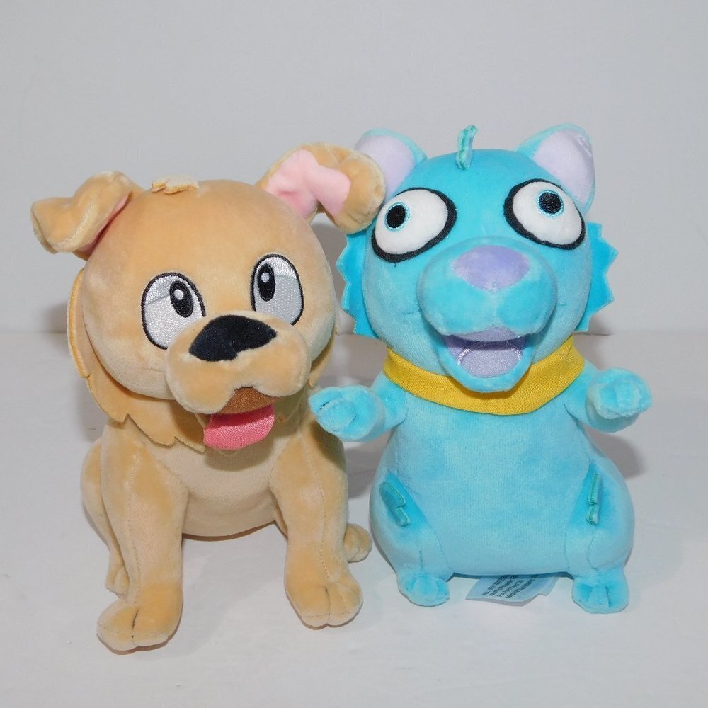 Odd 1s Out Furry Plooosh Plush Floof Tan Dog & Furry Blue Dog 7" Stuffed set